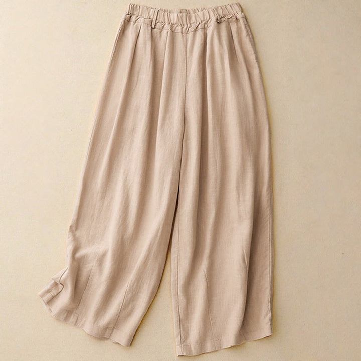 Pantalon large en coton avec poches pour femme, style vintage, couleur unie, Buddha Stones Commute - Mocassin - US8-10，UK/AU12-14，EU40-42 (2XL) - image 0