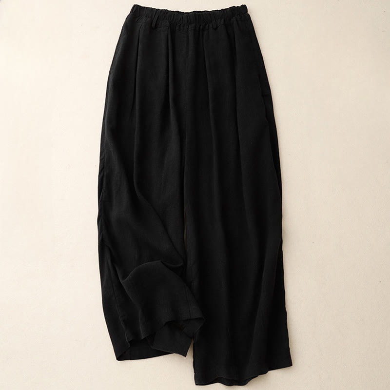 Pantalon large en coton avec poches pour femme, style vintage, couleur unie, Buddha Stones Commute - Noir - US8-10，UK/AU12-14，EU40-42 (2XL) - image 15
