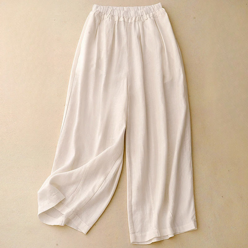 Pantalon large en coton avec poches pour femme, style vintage, couleur unie, Buddha Stones Commute - FloralWhite - US8-10，UK/AU12-14，EU40-42 (2XL) - image 10