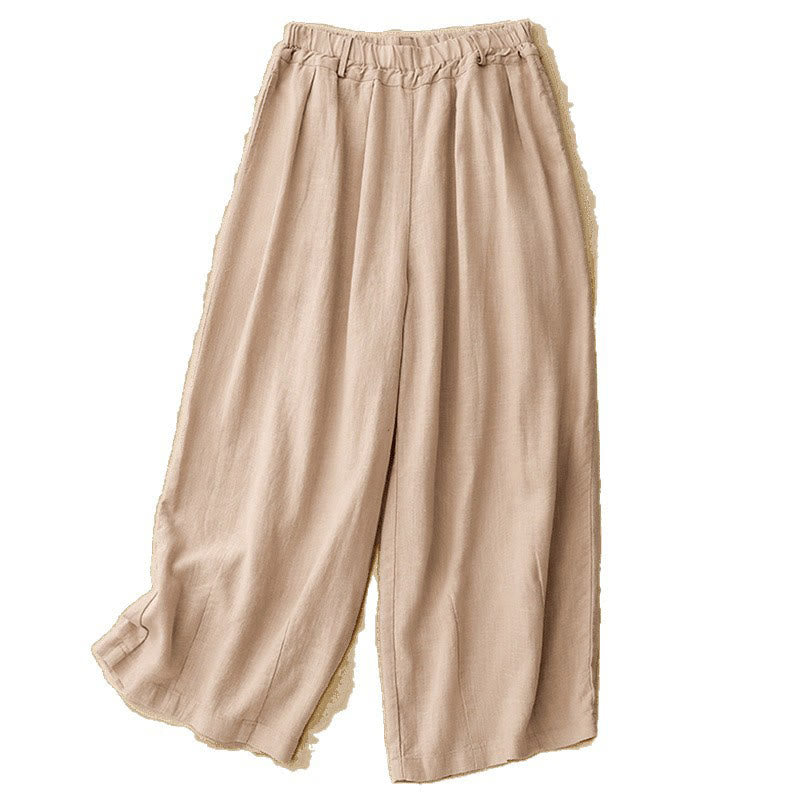 Pantalon large en coton avec poches pour femme, style vintage, couleur unie, Buddha Stones Commute - image 9