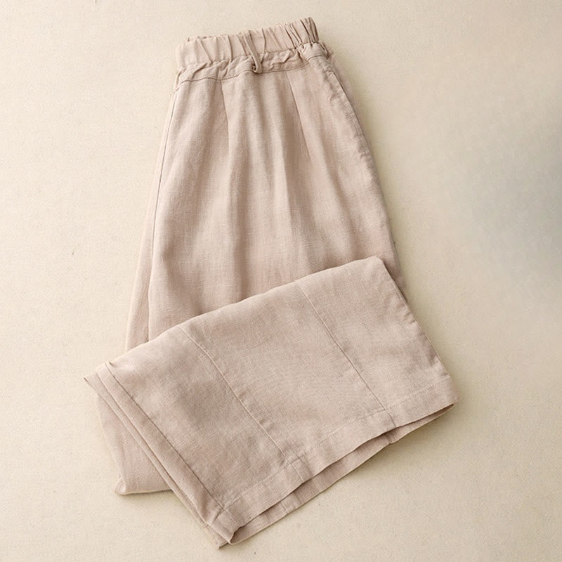 Pantalon large en coton avec poches pour femme, style vintage, couleur unie, Buddha Stones Commute - image 2