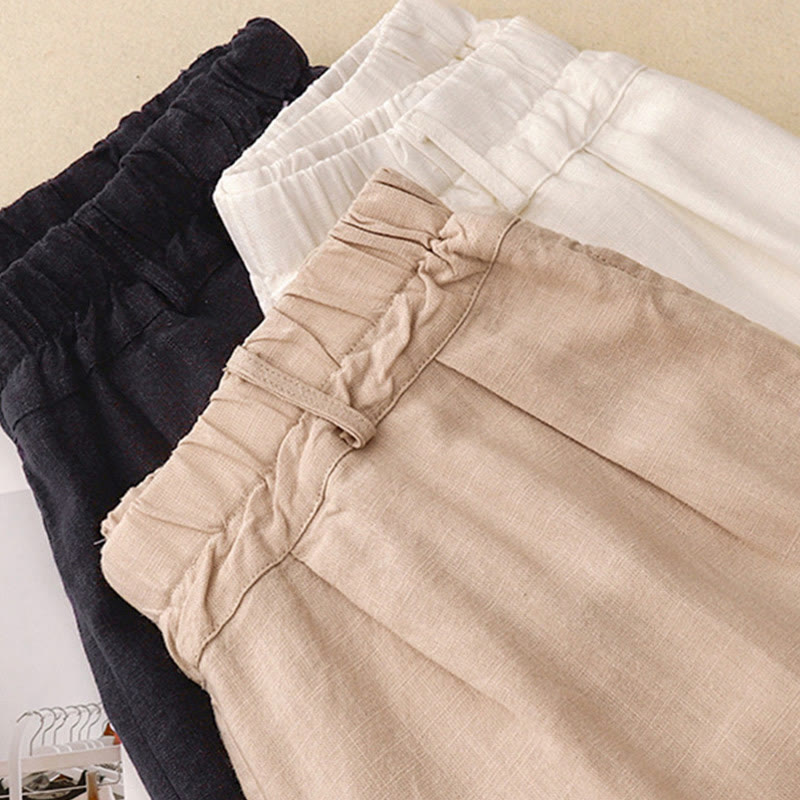 Pantalon large en coton avec poches pour femme, style vintage, couleur unie, Buddha Stones Commute - image 24