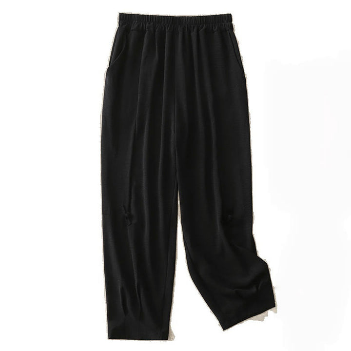 Pantalon décontracté en coton et lin pour femme, style Buddha Stones uni, avec poches, longueur 7-8, motif grenouille et boutons - image 13
