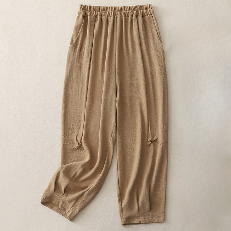 Pantalon décontracté en coton et lin pour femme, style Buddha Stones uni, avec poches, longueur 7-8, motif grenouille et boutons - Pérou - US8-10，UK/AU12-14，EU40-42 (2XL) - image 14