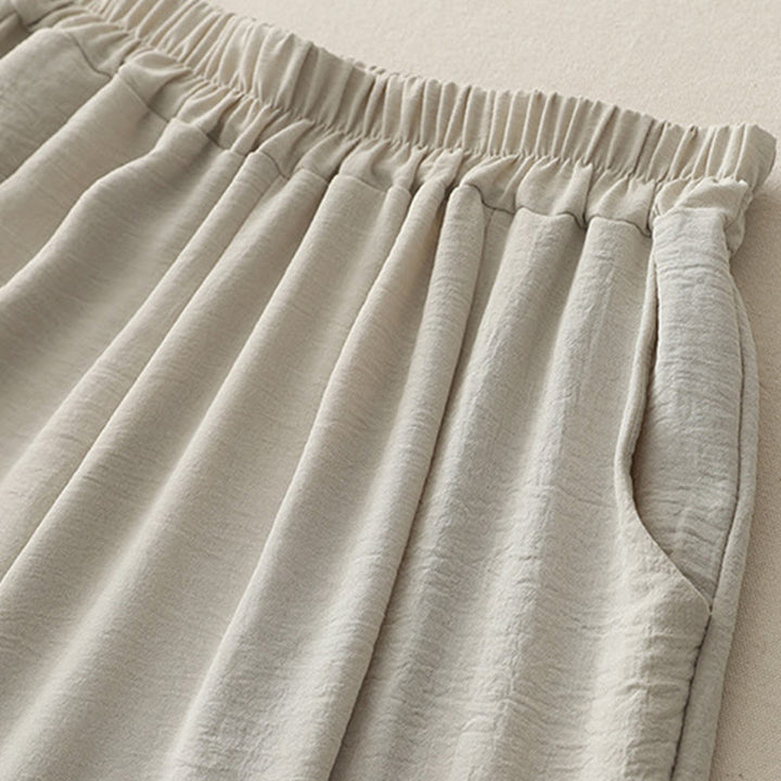 Pantalon décontracté en coton et lin pour femme, style Buddha Stones uni, avec poches, longueur 7-8, motif grenouille et boutons - image 4