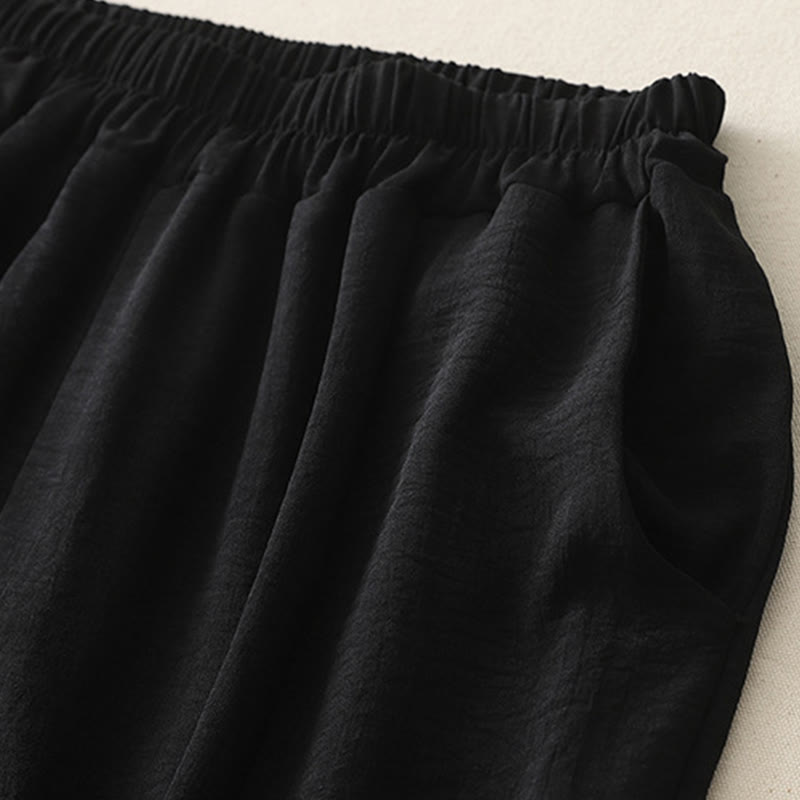 Pantalon décontracté en coton et lin pour femme, style Buddha Stones uni, avec poches, longueur 7-8, motif grenouille et boutons - image 11