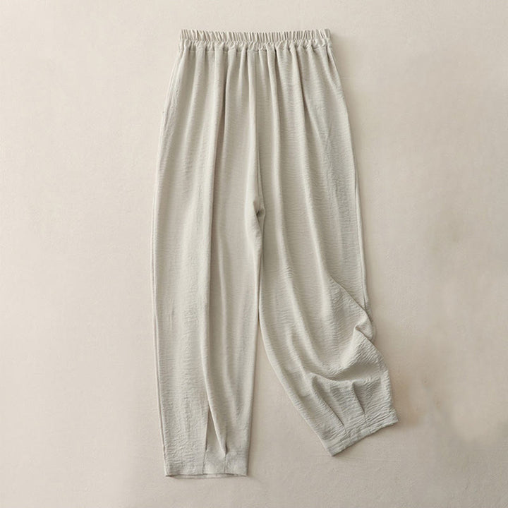 Pantalon décontracté en coton et lin pour femme, style Buddha Stones uni, avec poches, longueur 7-8, motif grenouille et boutons - image 1