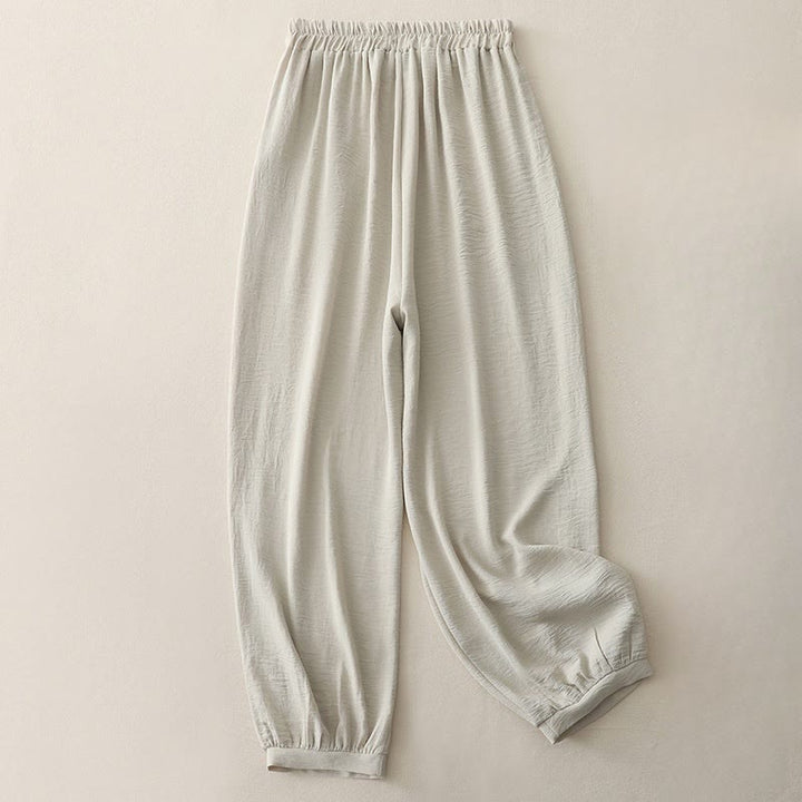 Pantalon Buddha Stones en coton et lin pour femme, uni, plissé, longueur 7-8, avec poches, collection été - image 3