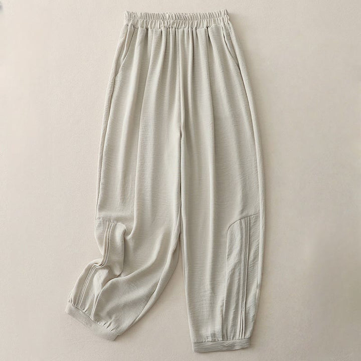 Pantalon Buddha Stones en coton et lin pour femme, uni, plissé, longueur 7-8, avec poches, collection été - Lin - US8-10，UK/AU12-14，EU40-42 (2XL) - image 2