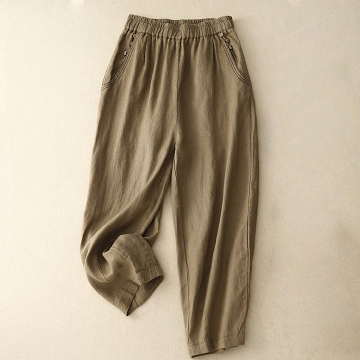 Pantalon sarouel décontracté en coton avec poches pour femme, motif Buddha Stones, boutons de couleur pure, longueur 7-8 - SaddleBrown - US8-10，UK/AU12-14，EU40-42 (2XL) - image 0