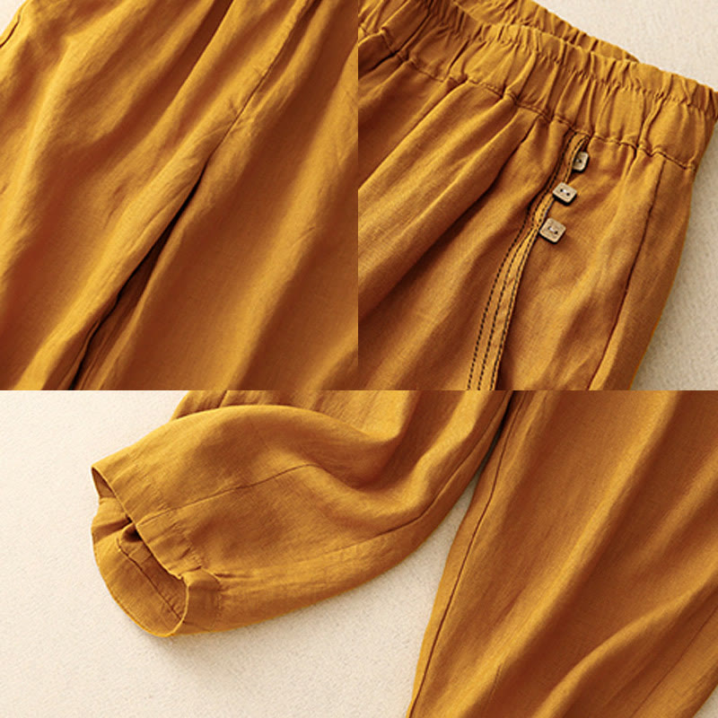Pantalon sarouel décontracté en coton avec poches pour femme, motif Buddha Stones, boutons de couleur pure, longueur 7-8 - image 16
