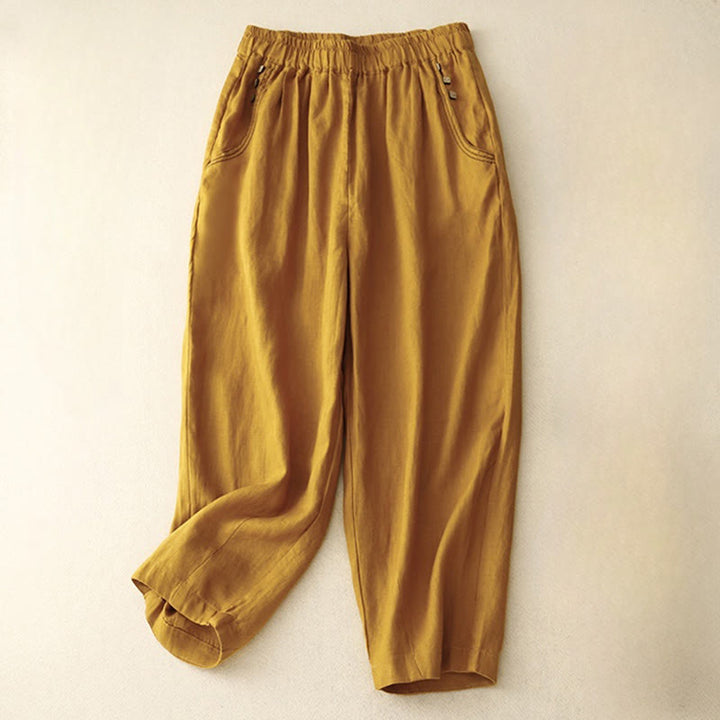 Pantalon sarouel décontracté en coton avec poches pour femme, motif Buddha Stones, boutons de couleur pure, longueur 7-8 - Verge d'or - US8-10，UK/AU12-14，EU40-42 (2XL) - image 14