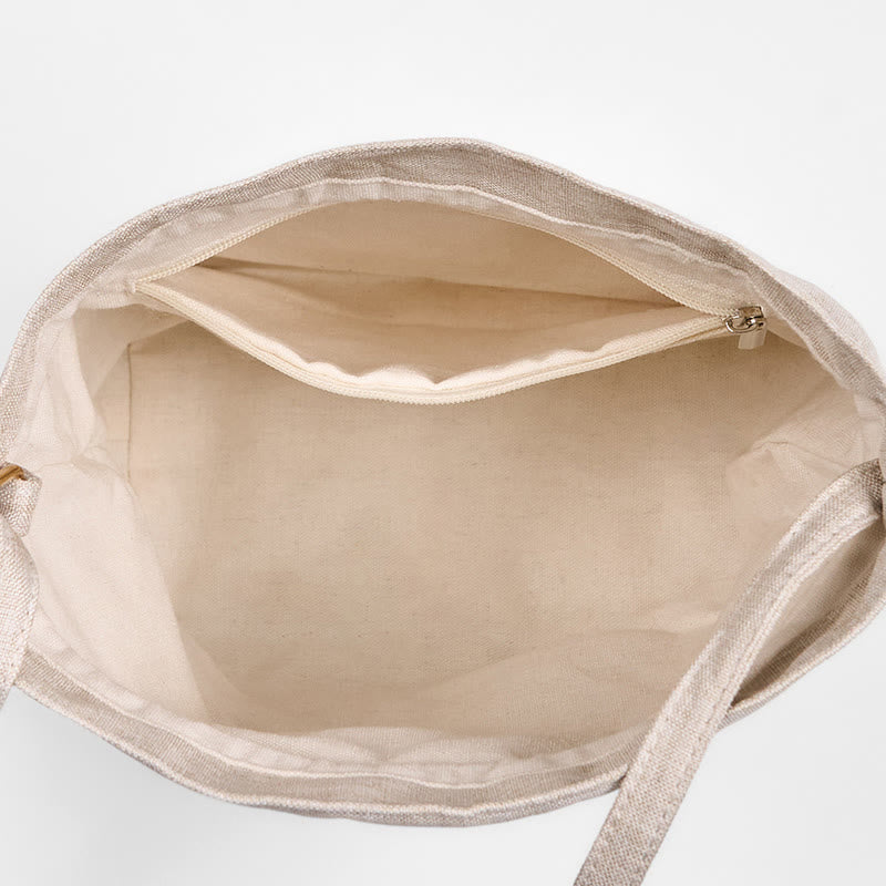 Sac à bandoulière en coton et lin brodé de Buddha Stones beiges