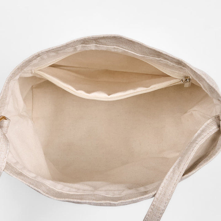 Sac à bandoulière en coton et lin brodé de Buddha Stones beiges