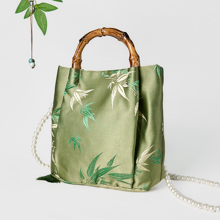 Sac à bandoulière avec broderies de Buddha Stones , poignée en bambou et perles