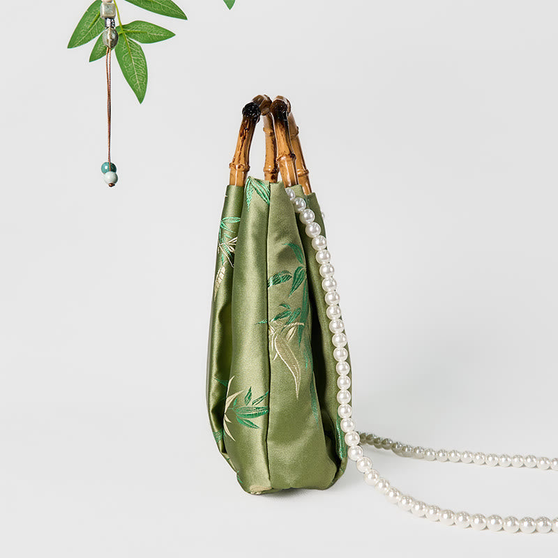 Sac à bandoulière avec broderies de Buddha Stones , poignée en bambou et perles
