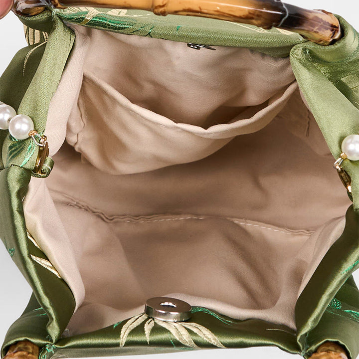 Sac à bandoulière avec broderies de Buddha Stones , poignée en bambou et perles