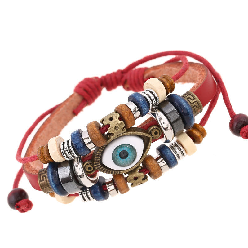Bracelet de protection réglable en cuir tibétain contre le mauvais œil et les Buddha Stones