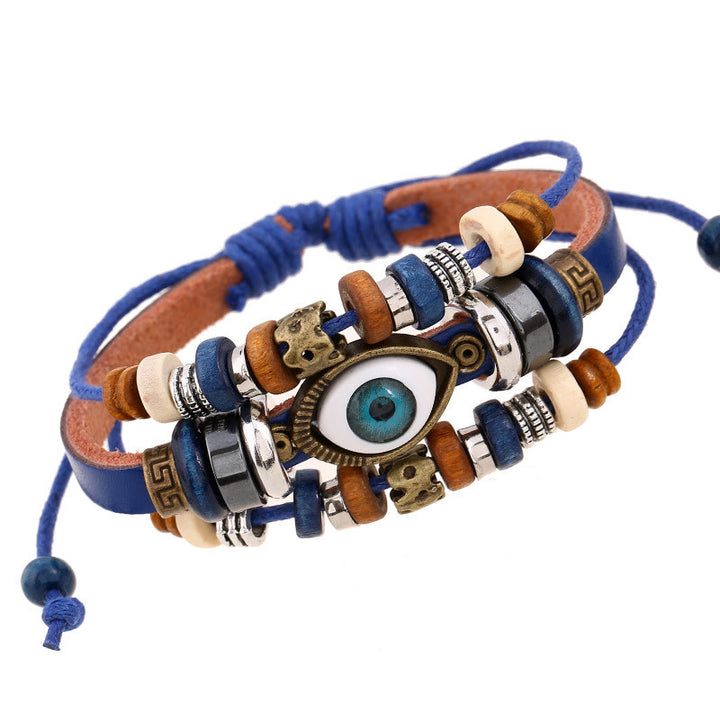 Bracelet de protection réglable en cuir tibétain contre le mauvais œil et les Buddha Stones