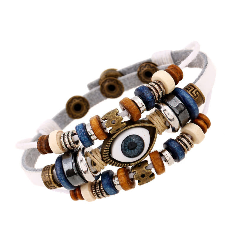 Bracelet de protection réglable en cuir tibétain contre le mauvais œil et les Buddha Stones