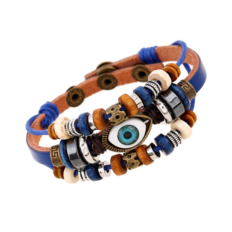 Bracelet de protection réglable en cuir tibétain contre le mauvais œil et les Buddha Stones