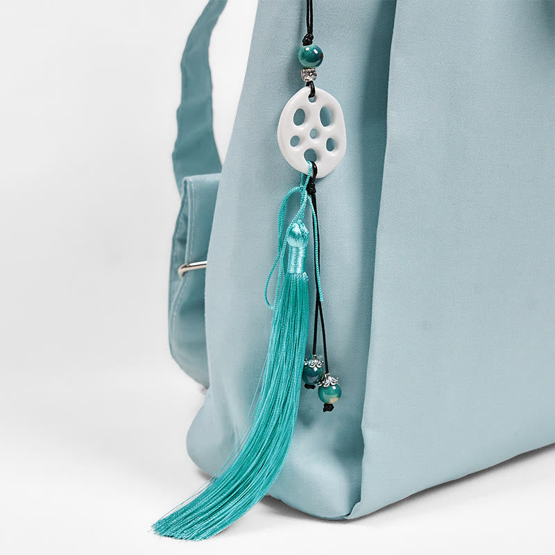 Sac à dos en toile de grande capacité, brodé à la main avec des Buddha Stones , motif Epiphyllum bleu