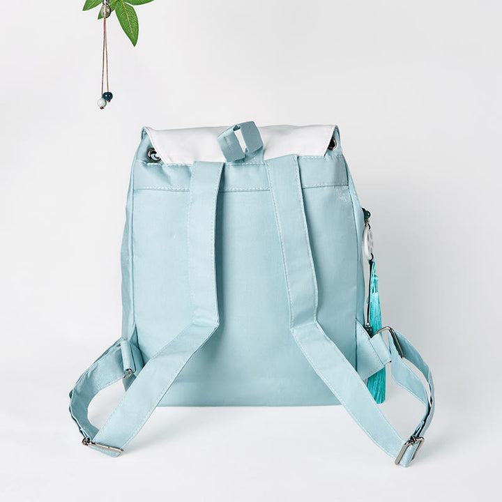 Sac à dos en toile de grande capacité, brodé à la main avec des Buddha Stones , motif Epiphyllum bleu
