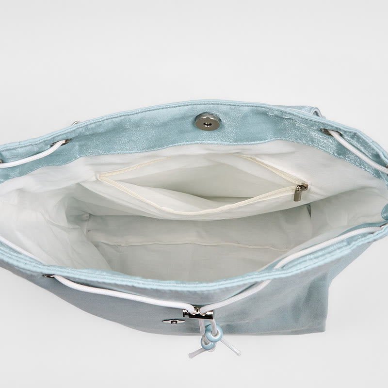 Sac à dos en toile de grande capacité, brodé à la main avec des Buddha Stones et des lotus bleus