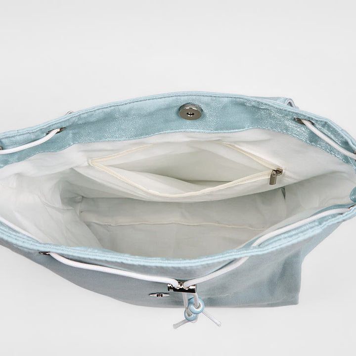 Sac à dos en toile de grande capacité, brodé à la main avec des Buddha Stones et des lotus bleus