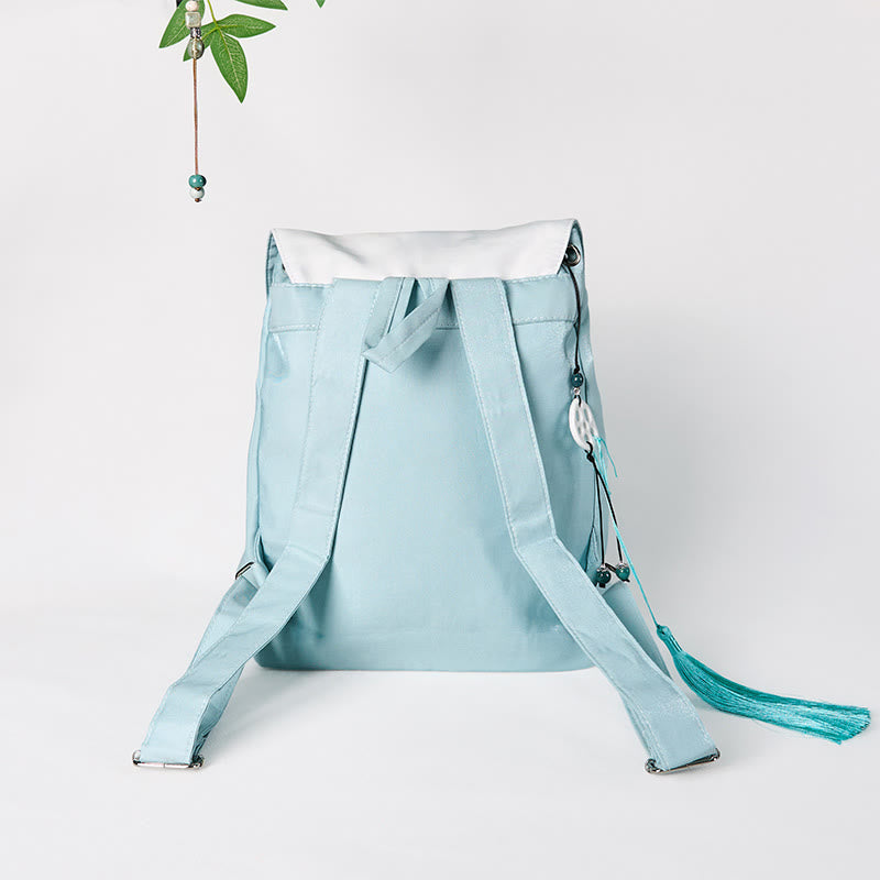 Sac à dos en toile de grande capacité, brodé à la main avec des Buddha Stones et des lotus bleus