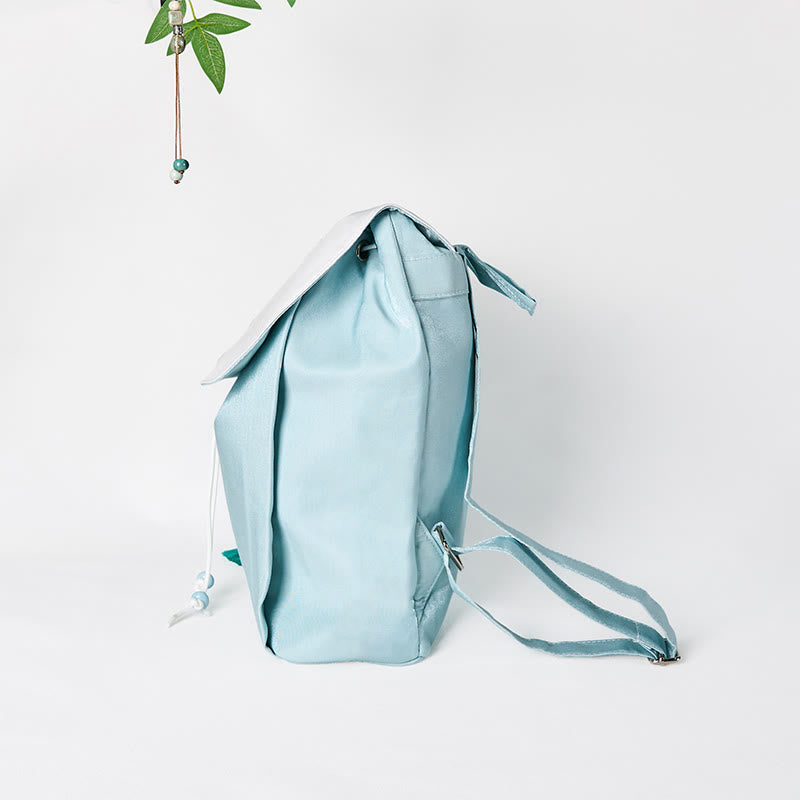 Sac à dos en toile de grande capacité, brodé à la main avec des Buddha Stones et des lotus bleus