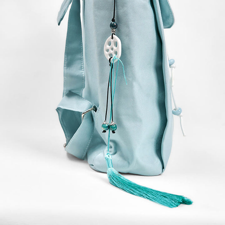 Sac à dos en toile de grande capacité, brodé à la main avec des Buddha Stones et des lotus bleus