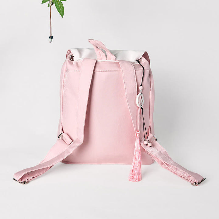 Sac à dos en toile de grande capacité, brodé de fleurs de pivoine roses faites à la main, Buddha Stones