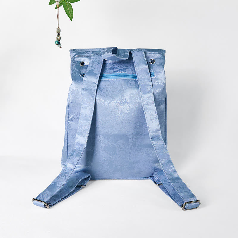 Sac à dos en coton et polyester de grande capacité, brodé de camélia bleu fait main, Buddha Stones