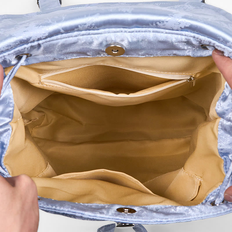 Sac à dos en coton et polyester de grande capacité, brodé de camélia bleu fait main, Buddha Stones