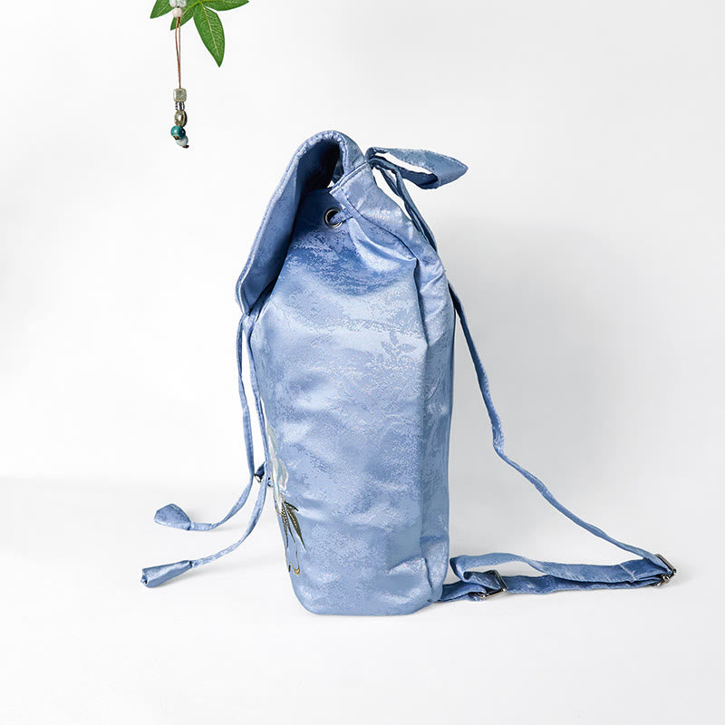 Sac à dos en coton et polyester de grande capacité, brodé de camélia bleu fait main, Buddha Stones