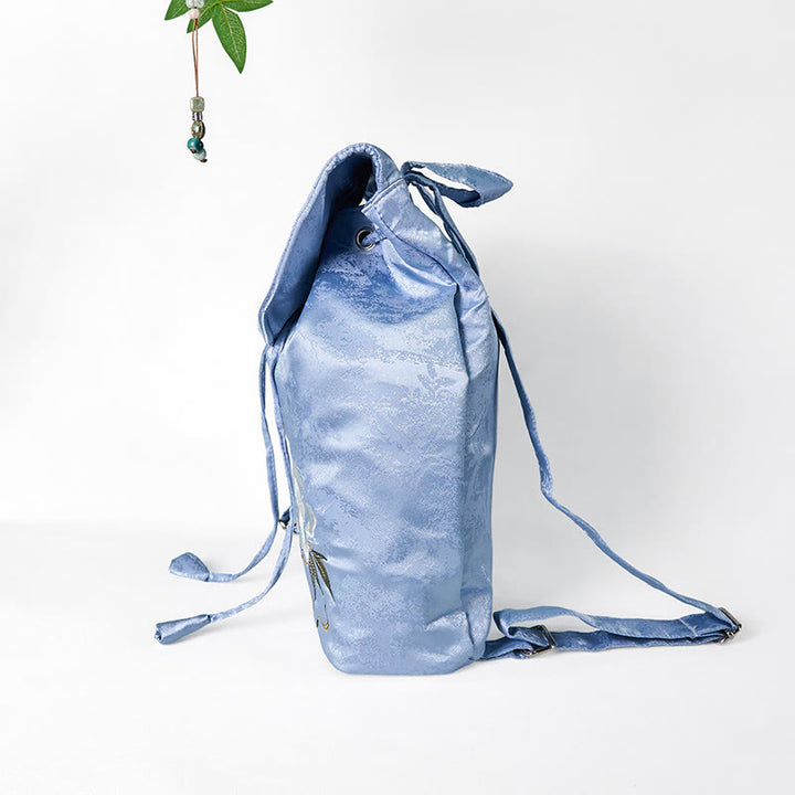 Sac à dos en coton et polyester de grande capacité, brodé de camélia bleu fait main, Buddha Stones