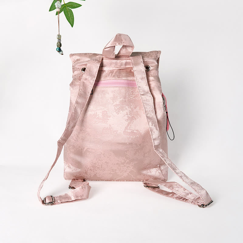 Sac à dos grande capacité en polyester et coton brodé de lotus rose fait main avec Buddha Stones