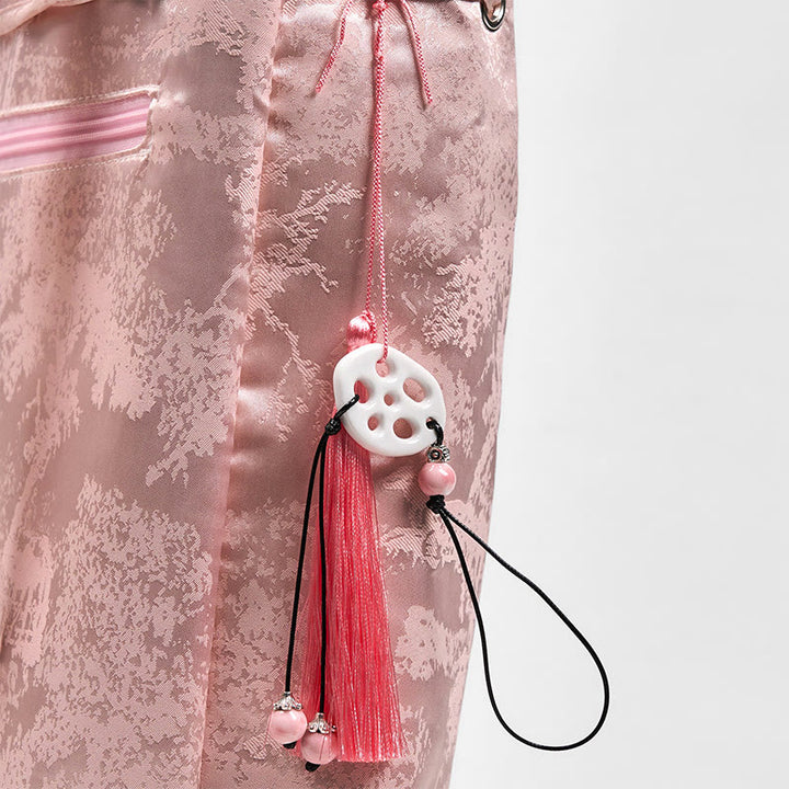 Sac à dos grande capacité en polyester et coton brodé de lotus rose fait main avec Buddha Stones