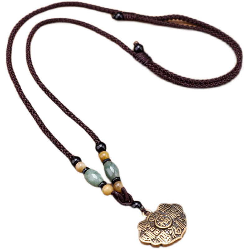 Buddha Stones Collier pendentif en laiton et cuivre, symbole de chance et de fortune, avec le caractère Fu et la corde. - image 3