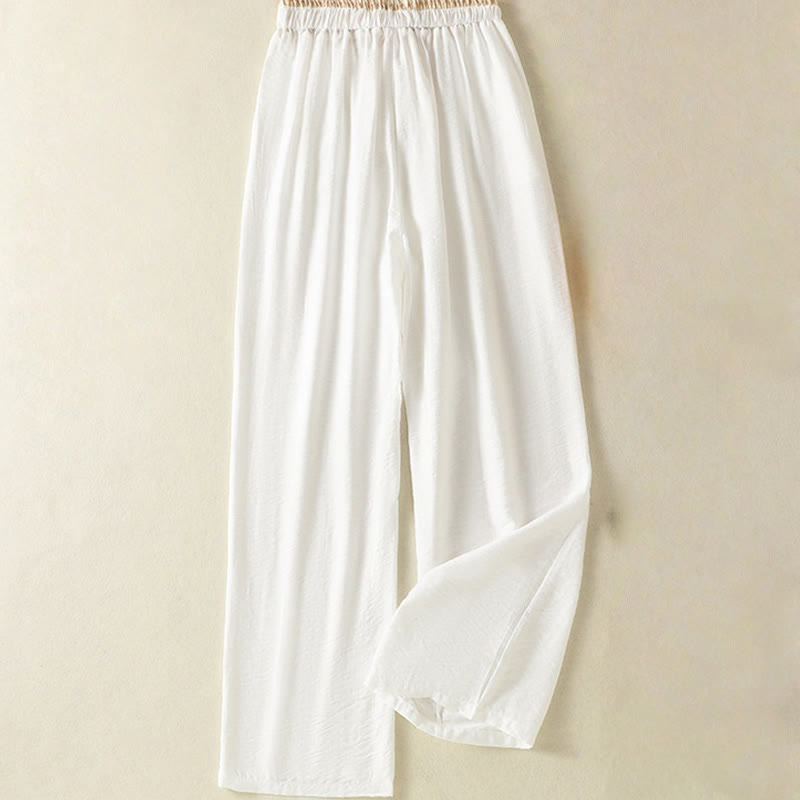 Pantalon vintage décontracté en coton et lin avec cordon de serrage et poches pour femme, couleur pure, longueur Buddha Stones - image 1