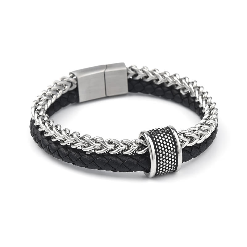 Bracelet en cuir double couche avec boucle magnétique et équilibre en acier titane et Buddha Stones - image 2
