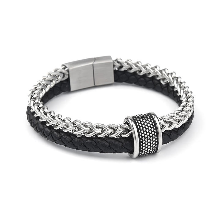 Bracelet en cuir double couche avec boucle magnétique et équilibre en acier titane et Buddha Stones - image 2