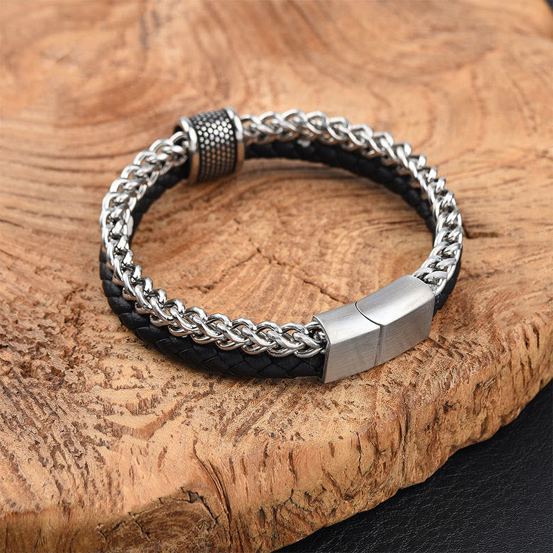 Bracelet en cuir double couche avec boucle magnétique et équilibre en acier titane et Buddha Stones - image 1