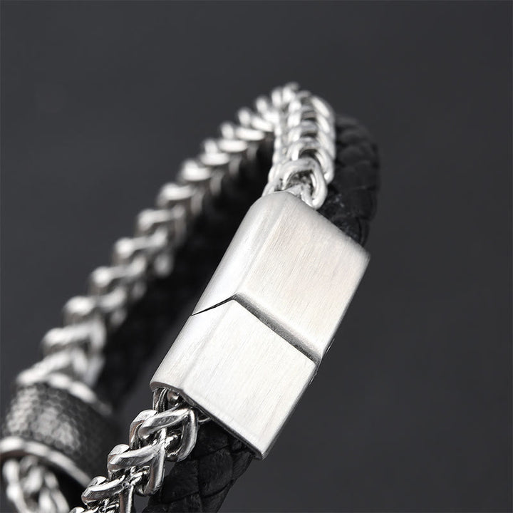 Bracelet en cuir double couche avec boucle magnétique et équilibre en acier titane et Buddha Stones - image 3