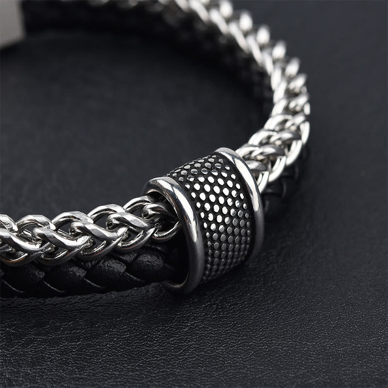 Bracelet en cuir double couche avec boucle magnétique et équilibre en acier titane et Buddha Stones - image 4