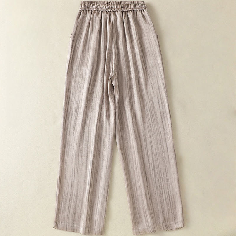 Pantalon femme décontracté à motif de lignes verticales et artistiques Buddha Stones, longueur cheville, avec cordon de serrage et poches