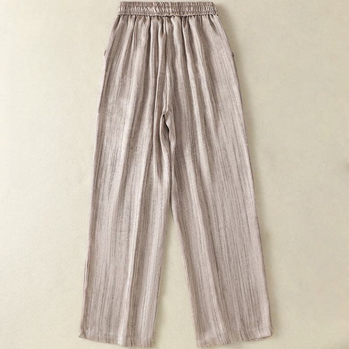 Pantalon femme décontracté à motif de lignes verticales et artistiques Buddha Stones, longueur cheville, avec cordon de serrage et poches