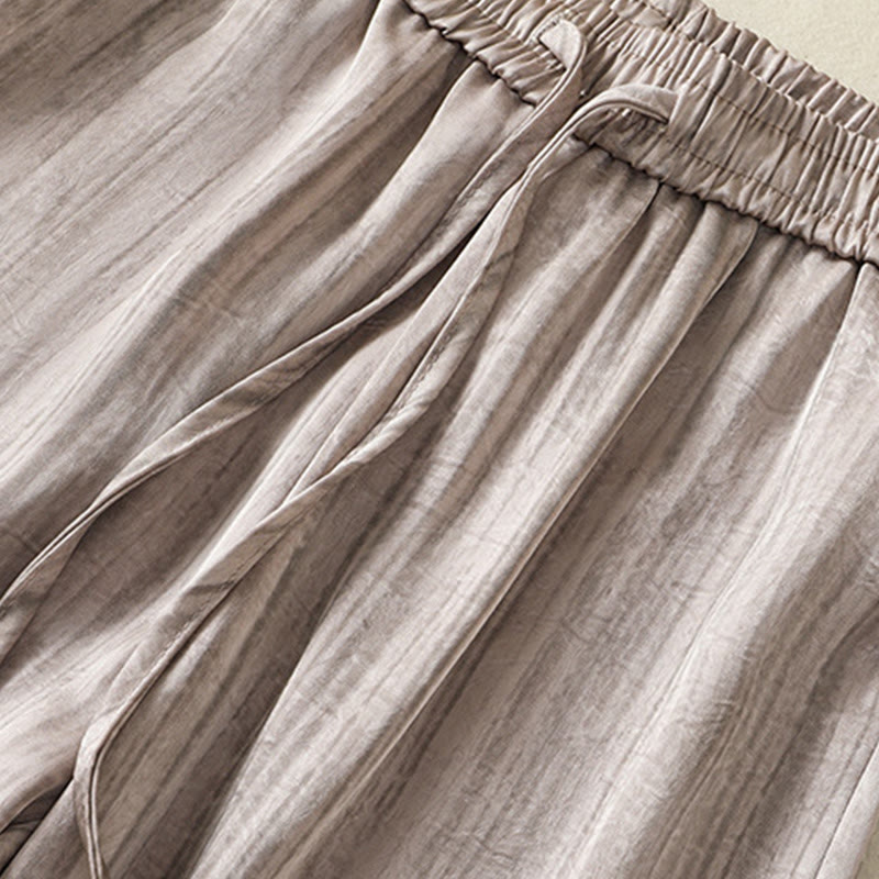 Pantalon femme décontracté à motif de lignes verticales et artistiques Buddha Stones, longueur cheville, avec cordon de serrage et poches