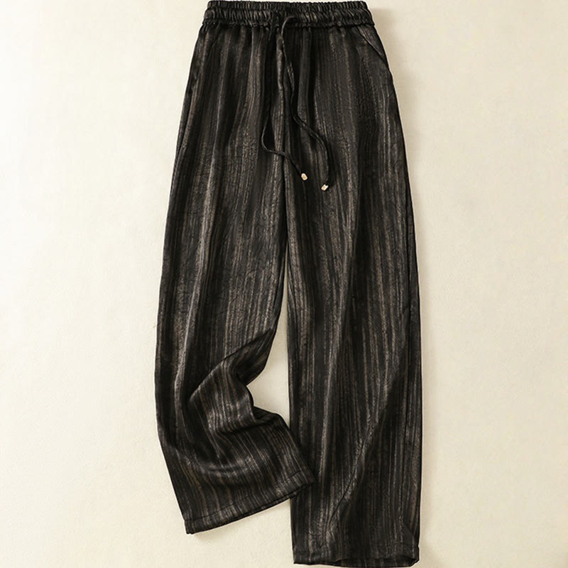 Pantalon femme décontracté à motif de lignes verticales et artistiques Buddha Stones, longueur cheville, avec cordon de serrage et poches